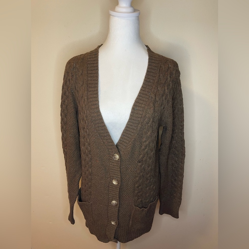-Aeropostale Women’s Angora Blend Cable Knit Button-Up Cardigan Brown Size XL